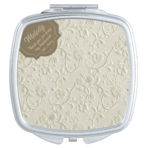 Floral Embossed Ivory Pattern Compact Mirror