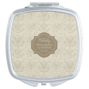 Floral Embossed Ivory Pattern Compact Mirror