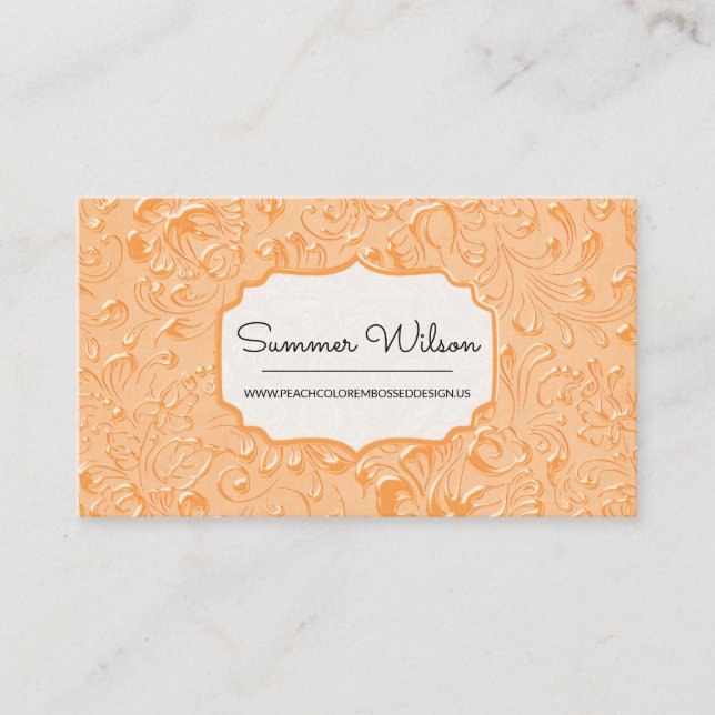 Floral Embossed Peach Color Business Card (Front)