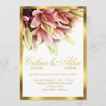 Floral Embrace Pink Calla Lilies Wedding Invitation by glamprettyweddings at Zazzle