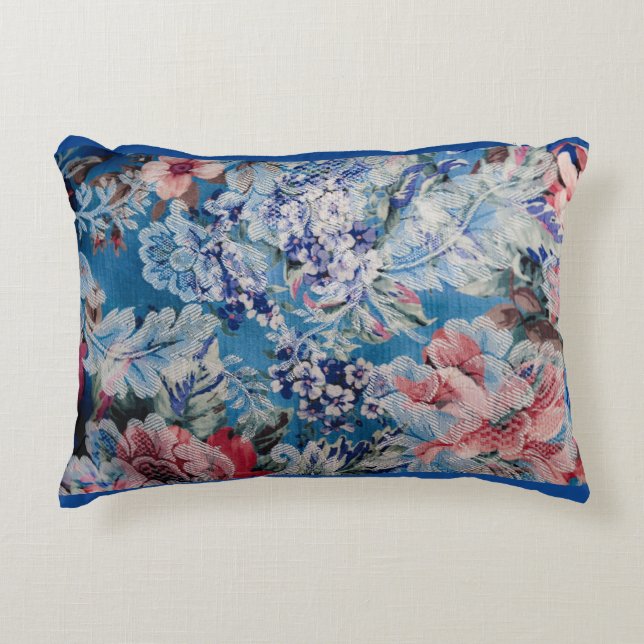 Floral Embroidered Pattern Colorful Flowers  Accent Pillow (Front)