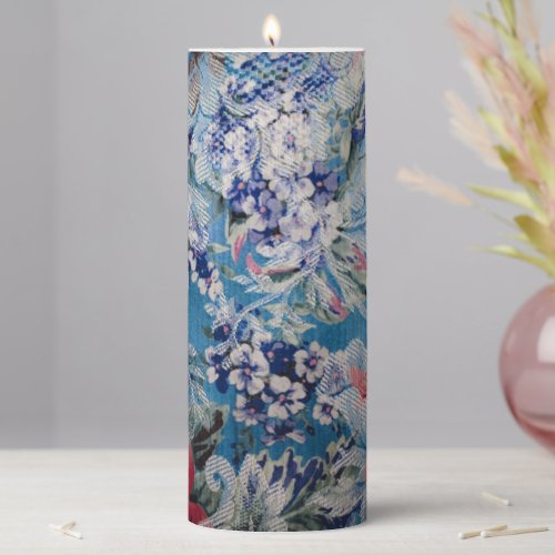 Floral Embroidered Pattern Colorful Flowers Pillar Candle