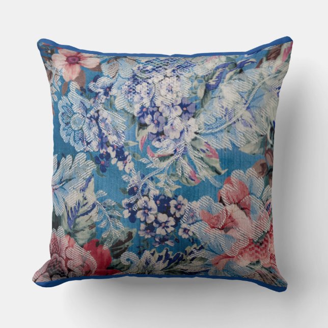 Floral Embroidered Pattern Colorful Flowers  Throw Pillow (Front)