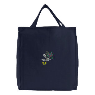 Floral Embroidered Reusable Tote Bag