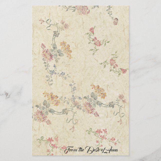 Floral Embroidery Faux Handmade Paper Stationery (Front)