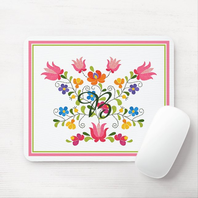 Floral embroidery mouse mat (With Mouse)