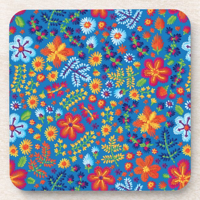 Floral Embroidery Pattern Beverage Coaster (Front)
