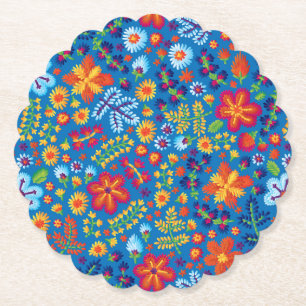 Floral Embroidery Pattern Paper Coaster