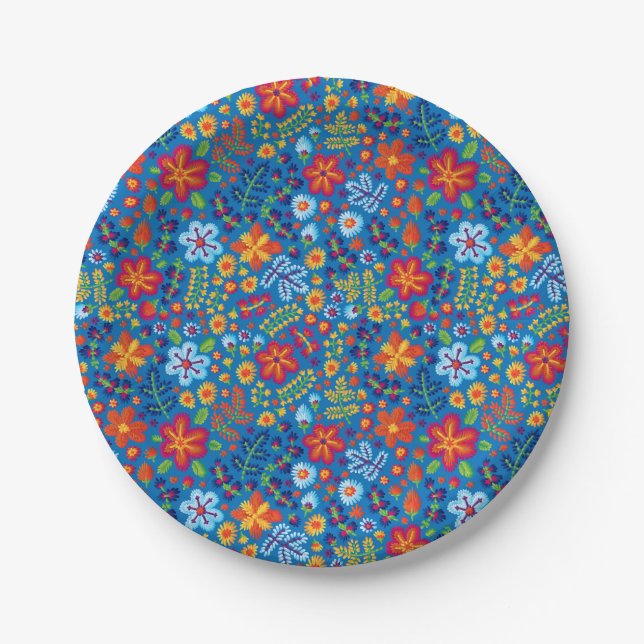 Floral Embroidery Pattern Paper Plates (Front)