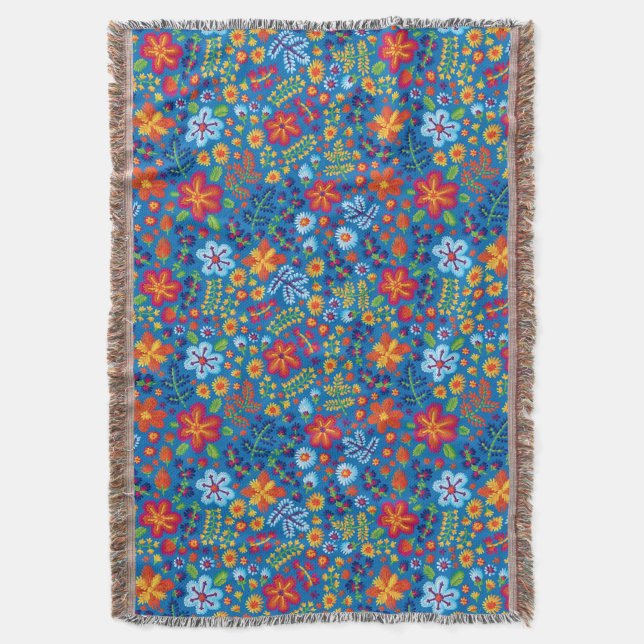 Floral Embroidery Pattern Throw Blanket (Front Vertical)
