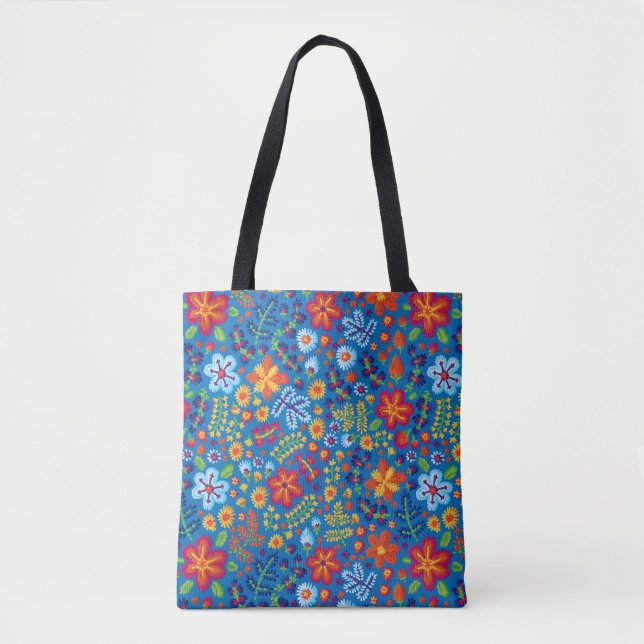 Floral Embroidery Pattern Tote Bag (Front)