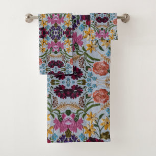 Floral Embroidery Pattern with Beautiful Flowers Bath Towel Set