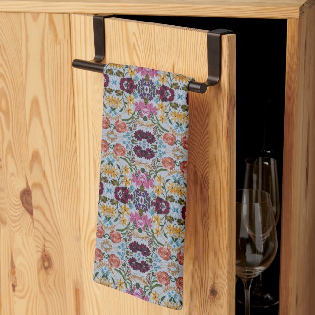 Floral Embroidery Pattern with Beautiful Flowers   Kitchen Towel (Thirds Fold)