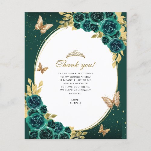 Floral Emerald Gold Butterfly Quinceaera Photo