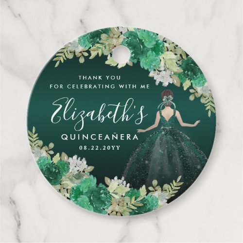 Floral Emerald Green Birthday Thanks Quinceanera Favor Tags
