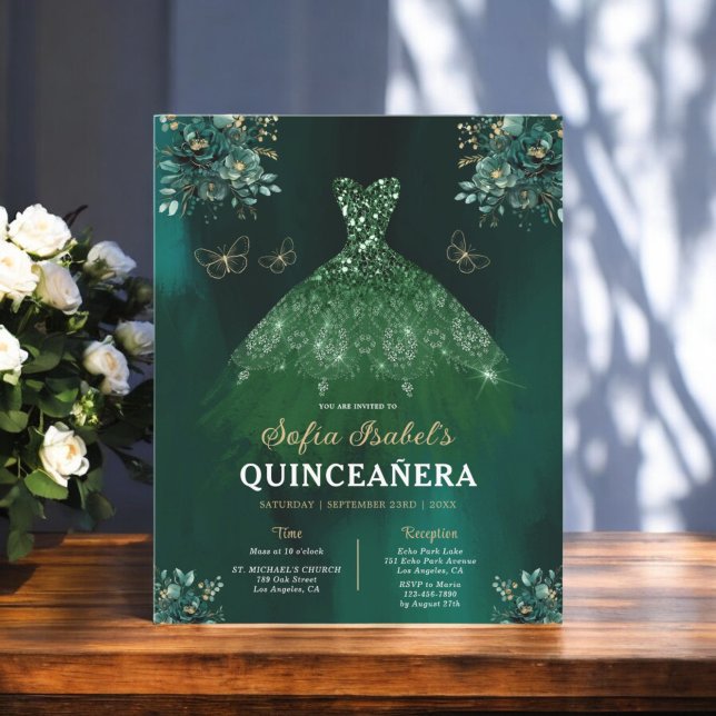 Floral Emerald Green Dress Birthday Quinceanera (Creator Uploaded)