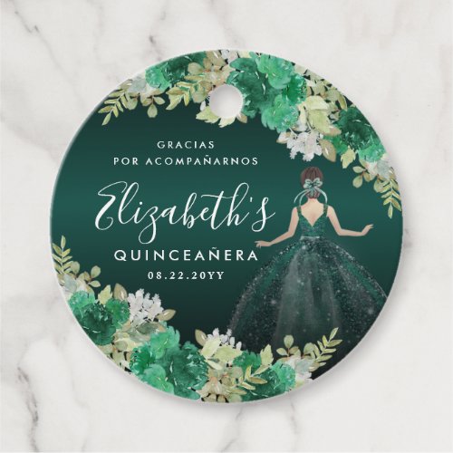 Floral Emerald Green Dress Birthday Quinceanera Favor Tags