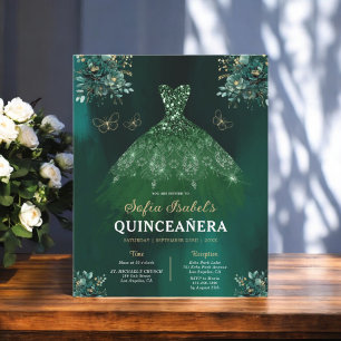 Floral Emerald Green Dress Birthday Quinceanera Flyer