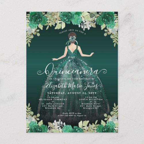 Floral Emerald Green Dress Birthday Quinceanera In Postcard