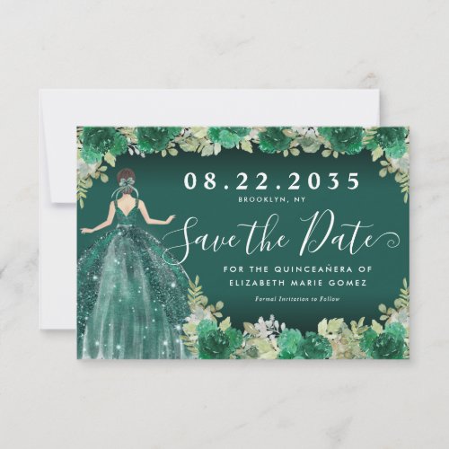 Floral Emerald Green Dress Birthday Quinceanera Save The Date