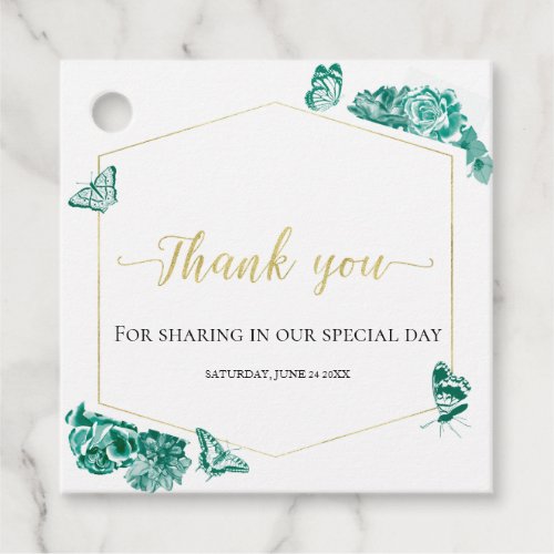 Floral Emerald Green Dress Quinceanera Favor Tags