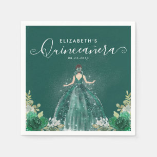 Floral Emerald Green Princess Dress Quinceanera Napkins