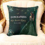 Floral Emerald Green Princess Quinceanera Throw Pillow<br><div class="desc">Add a touch of elegance to your celebration with the Floral Emerald Green Princess Quinceañera Throw Pillow. This beautiful decorative piece features a rich emerald green backdrop adorned with delicate floral accents, perfectly capturing the charm and sophistication of a princess-themed quinceañera. Ideal for enhancing your event décor or as a...</div>
