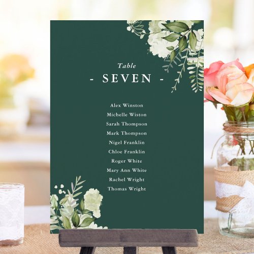 Floral Emerald Green Seating Plan Table Number