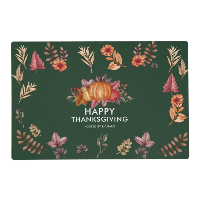 Floral Emerald Green Thanksgiving Dinner Placemat (Front)
