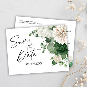 Floral Emerald Green Wedding Save The Date Announcement Postcard