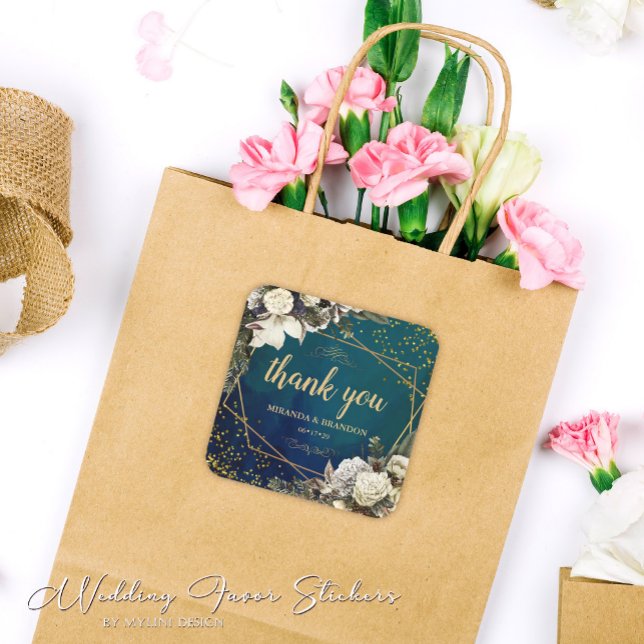 Floral Emerald Green Wedding Thank You Stickers (Creator Uploaded)