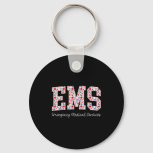 Floral Ems Emergency Medical Services Emt Wildflow Keychain