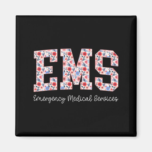 Floral Ems Emergency Medical Services Emt Wildflow Magnet (Front)