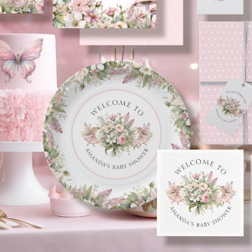 Floral Enchanted Fairy Welcome Baby Girl Shower Paper Plates