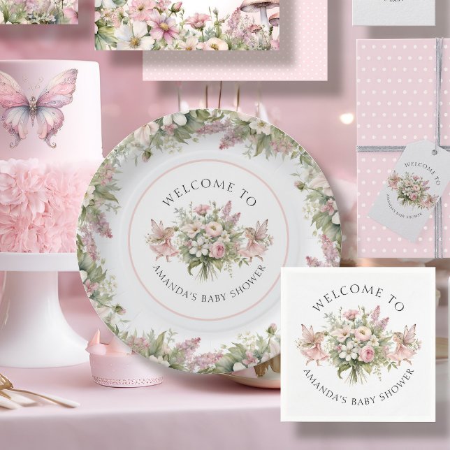 Floral Enchanted Fairy Welcome Baby Girl Shower Paper Plates (Creator Uploaded)
