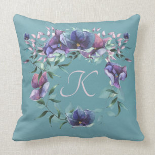 Floral Enchantment Monogram on Teal Ombre Throw Pi Pillow