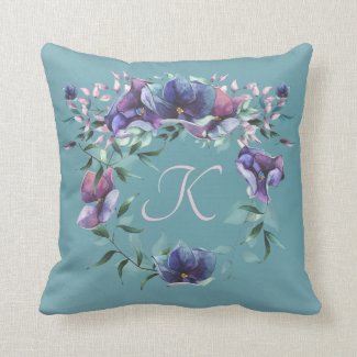 Floral Enchantment Monogram on Teal Ombre