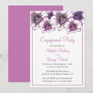 Floral Engagement Party Purple Orchid Wedding Invitation
