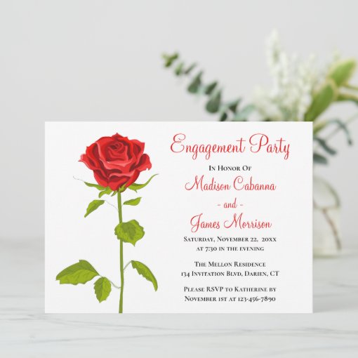 Floral Engagement Party Red Rose Wedding Flowers Invitation | Zazzle