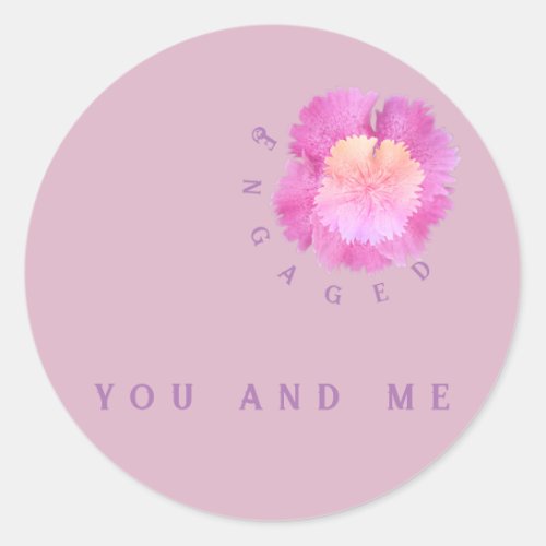 Floral engagement pink blossoms on classic round sticker