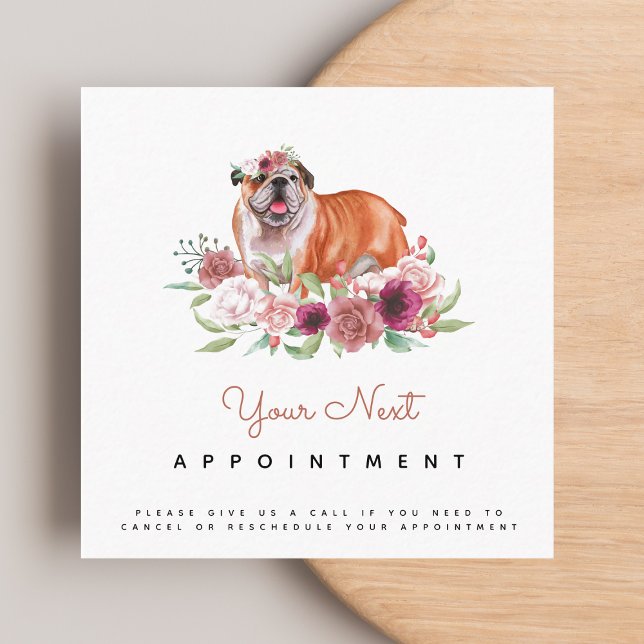 Floral English Bulldog Dog Appointment Reminder    Square Business Card (Creator Uploaded)
