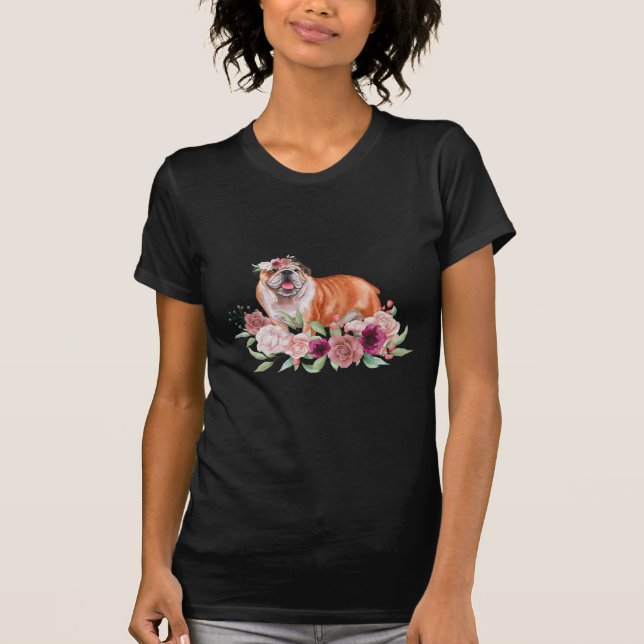Floral English Bulldog  T-Shirt (Front)