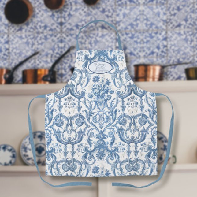 Floral English Garden Blue and White Grandmother Apron (Creator Uploaded)