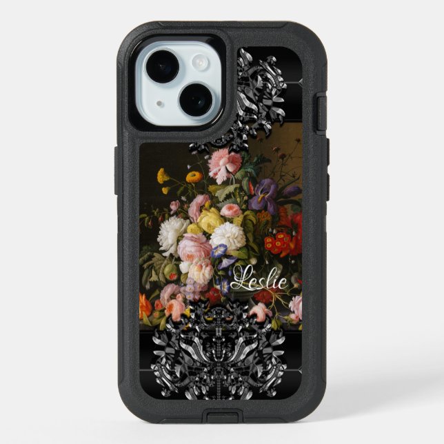 Floral English Romance Monogram iPhone 15 Case (Back)