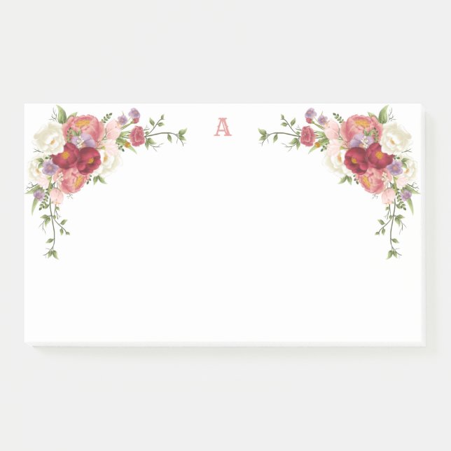 Floral English Rose Monogram Notepad (Front)
