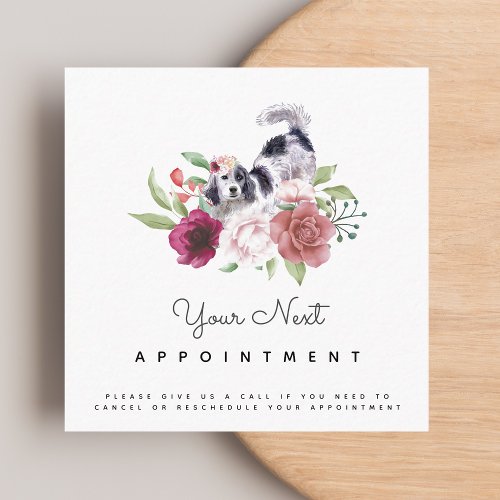 Floral English Setter Dog Appointment Reminder  Square Business Card