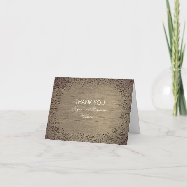 Floral Engraved Wood Rustic Wedding Thank You (Front)