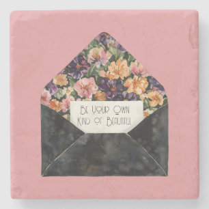 Floral Envelope Be Your Own Kind of Beautiful Stone Coaster
