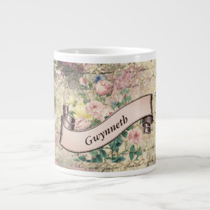 Floral Ephemera with Beehive Pattern and Name Giant Coffee Mug