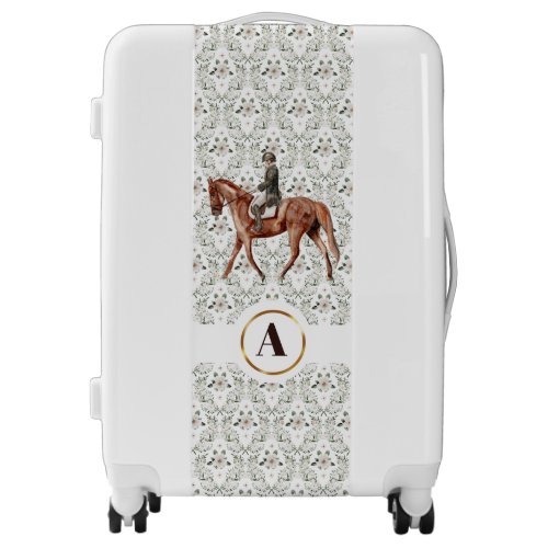 Floral Equestrian Horse Rider Monogram Luggage